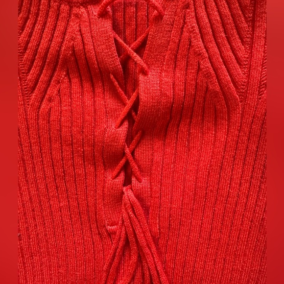 Red Ribbed Long Sleeve Knit Top - Picture 4 of 5